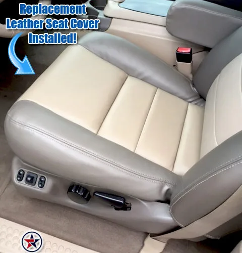 2002-2004 Ford Excursion Driver & Passenger Bottom Leather Seat Covers – 2-Tone Tan, Fits Heated/Power Seats 12 thumbnail image