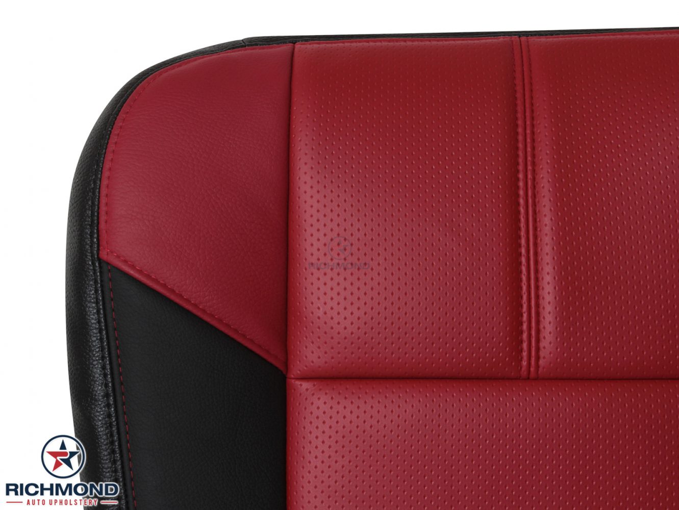 Driver Side Bottom Leather Seat Cover Black & Red 2007 Ford F-350 Lariat Outlaw 