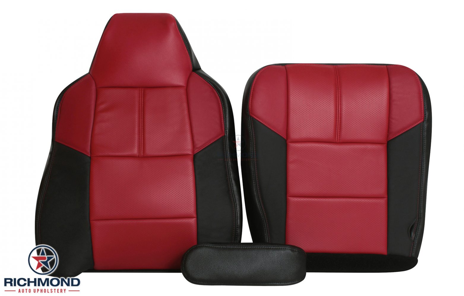 Driver Side Bottom Leather Seat Cover Black & Red 2007 Ford F-350 Lariat Outlaw 