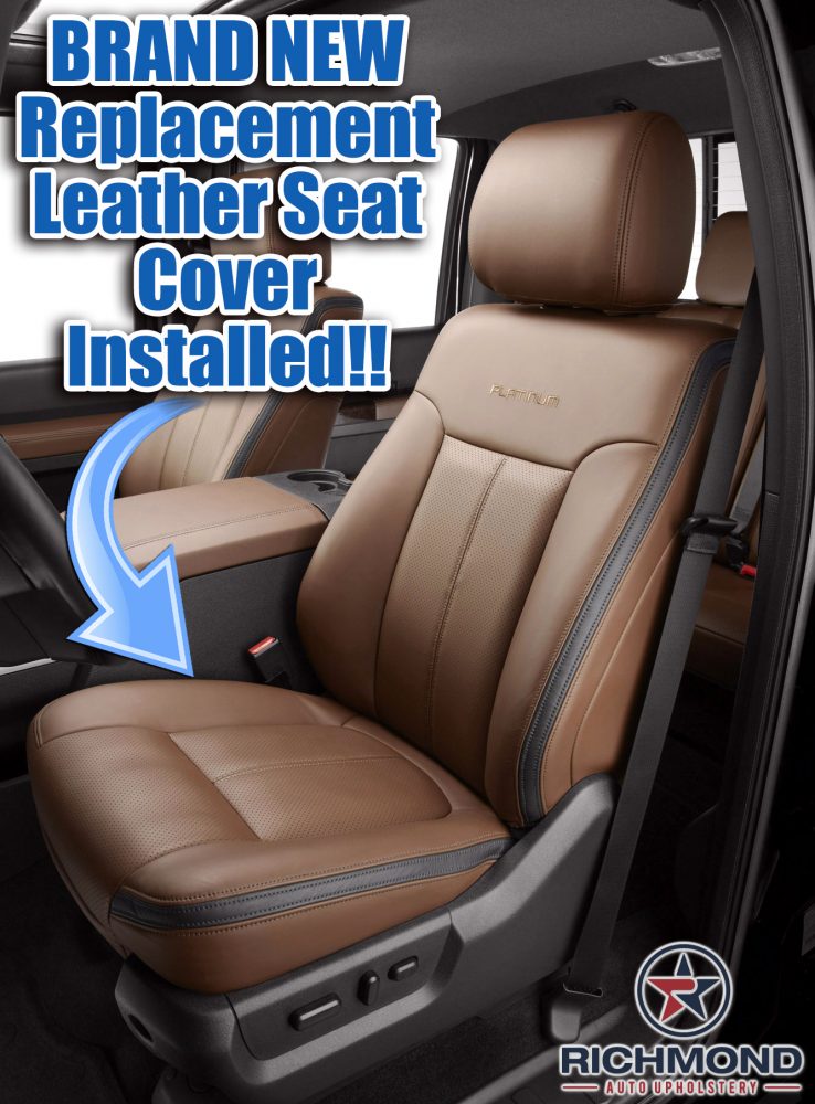 2018 Ford F 250 Platinum Edition Leather Seat Cover Passenger Bottom Pecan Brown Richmond Auto Upholstery - Oem Ford F250 Replacement Seat Covers