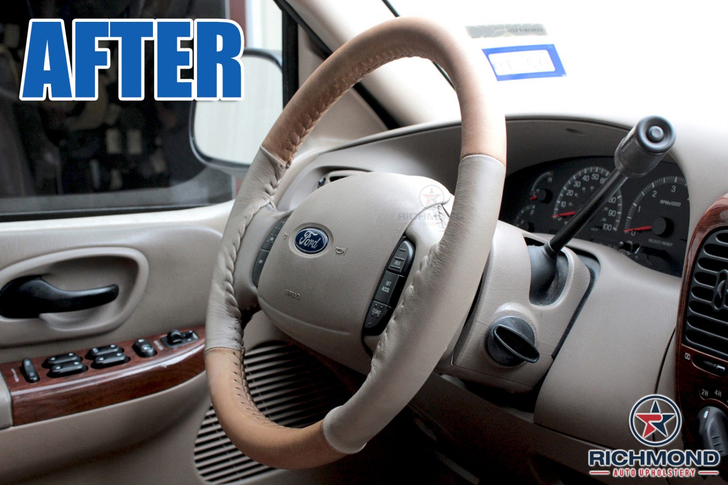 2003-2007 Ford F250 F350 4X4 Diesel KING RANCH-Leather Wrap Steering Wheel Cover 