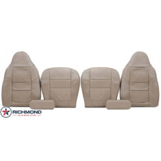2001 Ford F-250 Lariat Crew-Cab Replacement Leather Seat Covers: Driver & Passenger Complete, Tan Perforated