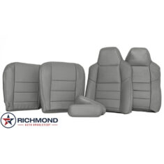 2002-2003 Ford F-350 Lariat Crew-Cab Replacement Leather Seat Covers: Driver & Passenger Complete, Gray Perforated